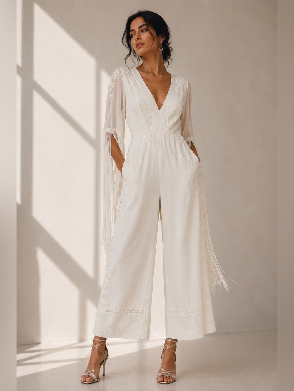 ASOS DESIGN Premium embroidery fringe Jumpsuit